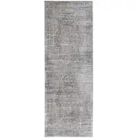 Photo of 8' Gray Silver And Taupe Floral Power Loom Distressed Runner Rug