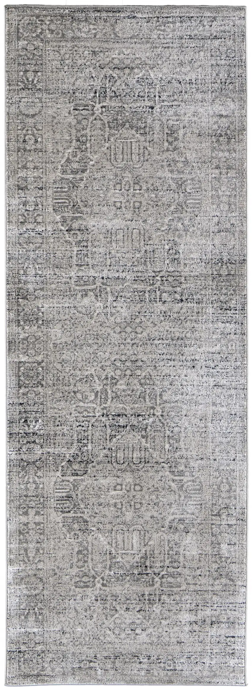 8' Gray Silver And Taupe Floral Power Loom Distressed Runner Rug Photo 1