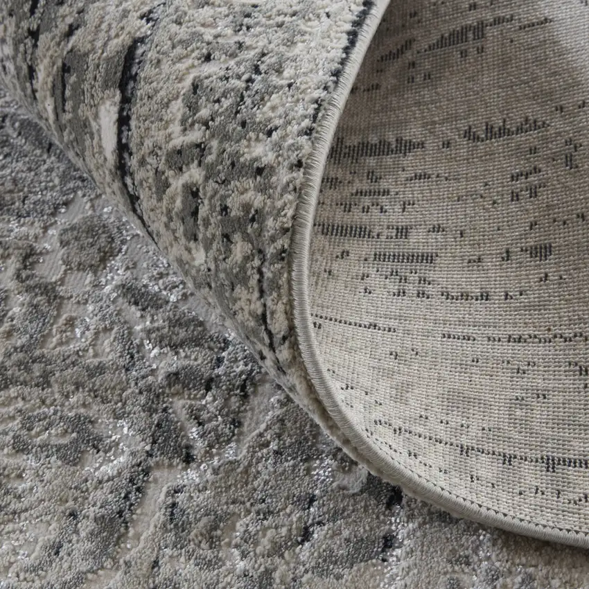 8' Gray Silver And Taupe Floral Power Loom Distressed Runner Rug Photo 6