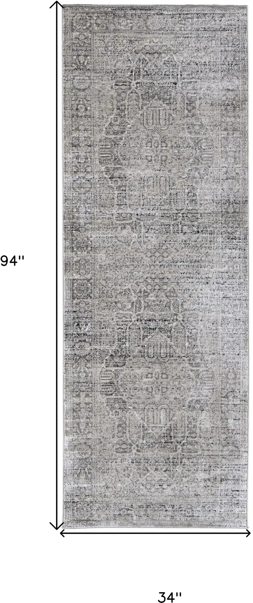 8' Gray Silver And Taupe Floral Power Loom Distressed Runner Rug Photo 7