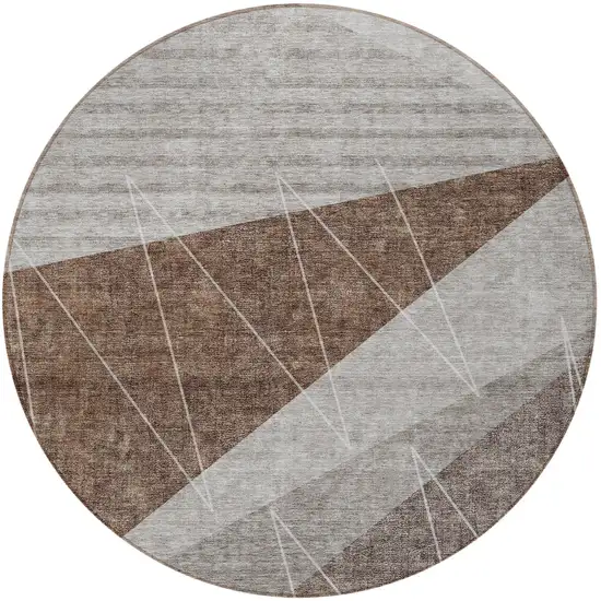 8' Gray Silver And Taupe Round Geometric Washable Indoor Outdoor Area Rug Photo 6