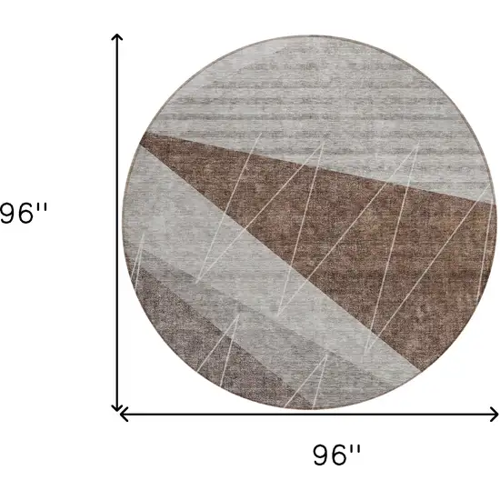 8' Gray Silver And Taupe Round Geometric Washable Indoor Outdoor Area Rug Photo 9