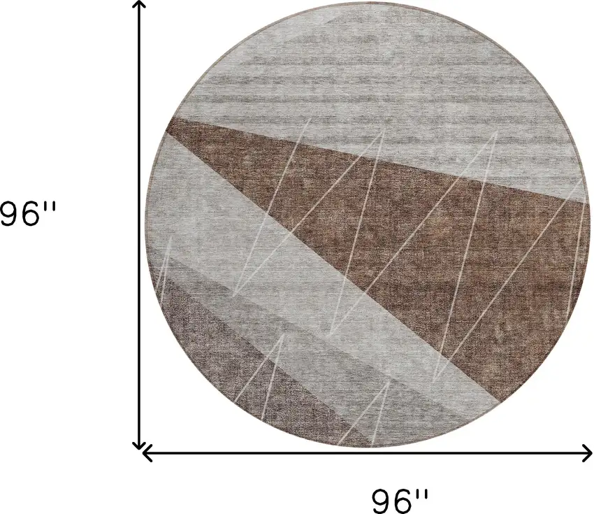 8' Gray Silver And Taupe Round Geometric Washable Indoor Outdoor Area Rug Photo 9