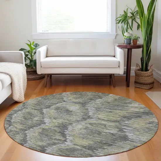8' Gray Silver And Wheat Diamond Washable Round Rug With UV Protection Photo 5
