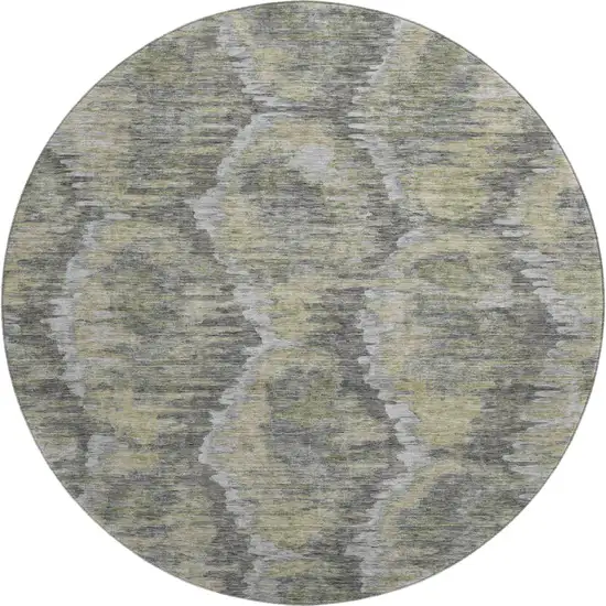 8' Gray Silver And Wheat Diamond Washable Round Rug With UV Protection Photo 1