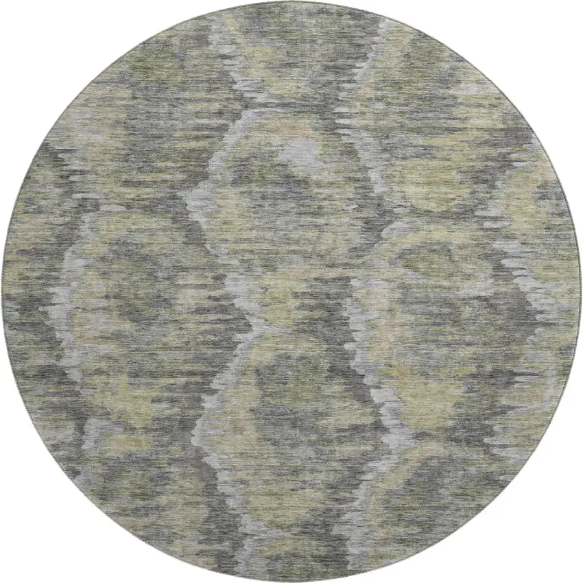 8' Gray Silver And Wheat Diamond Washable Round Rug With UV Protection Photo 1