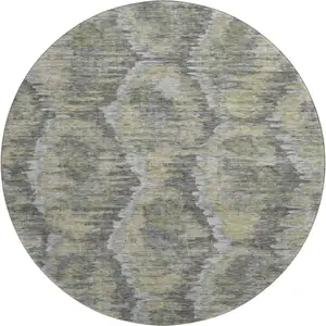 Photo of 8' Gray Silver And Wheat Diamond Washable Round Rug With UV Protection