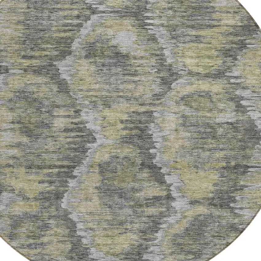 8' Gray Silver And Wheat Round Abstract Washable Indoor Outdoor Area Rug Photo 4