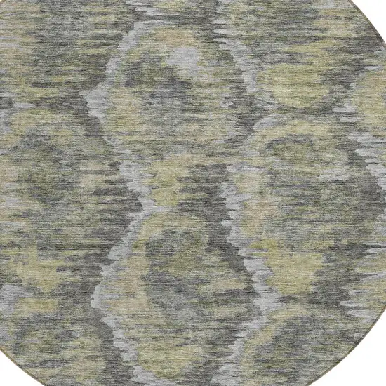 8' Gray Silver And Wheat Round Abstract Washable Indoor Outdoor Area Rug Photo 4