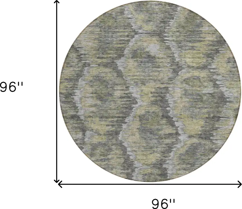 8' Gray Silver And Wheat Round Abstract Washable Indoor Outdoor Area Rug Photo 8