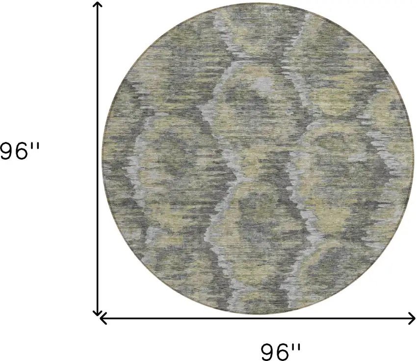 8' Gray Silver And Wheat Round Abstract Washable Indoor Outdoor Area Rug Photo 8