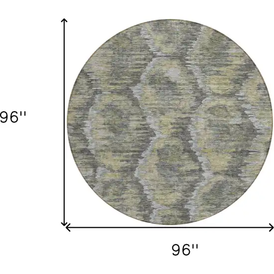 8' Gray Silver And Wheat Round Abstract Washable Indoor Outdoor Area Rug Photo 8
