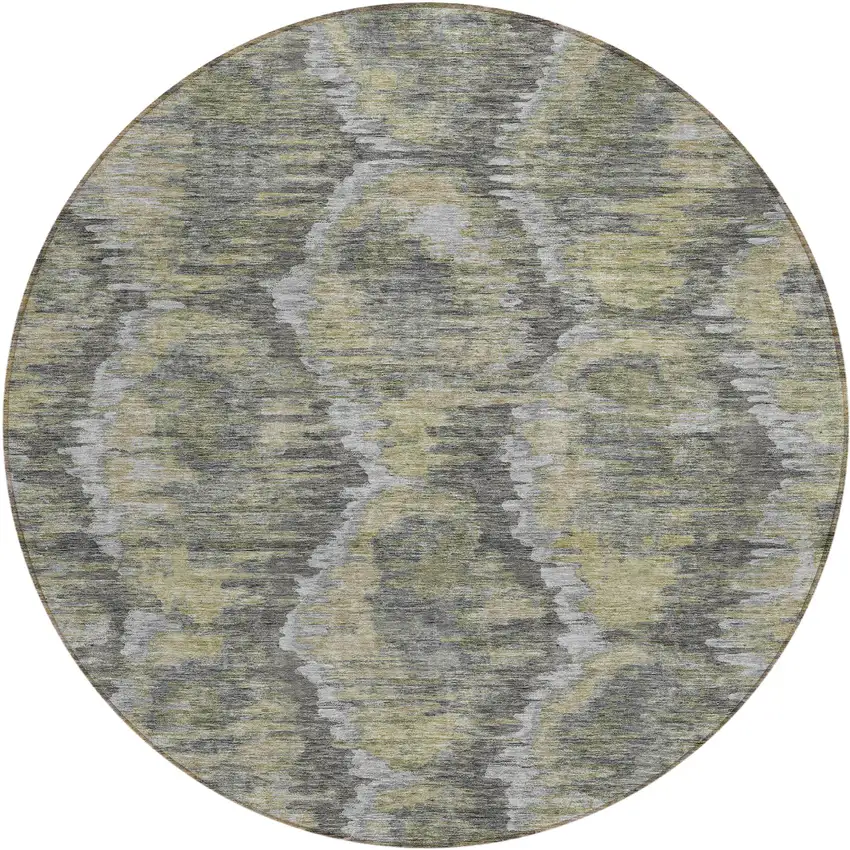 8' Gray Silver And Wheat Round Abstract Washable Indoor Outdoor Area Rug Photo 1