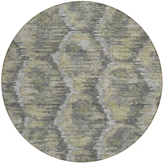 8' Gray Silver And Wheat Round Abstract Washable Indoor Outdoor Area Rug Photo 1