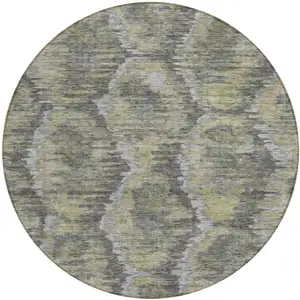 Photo of 8' Gray Silver And Wheat Round Abstract Washable Indoor Outdoor Area Rug