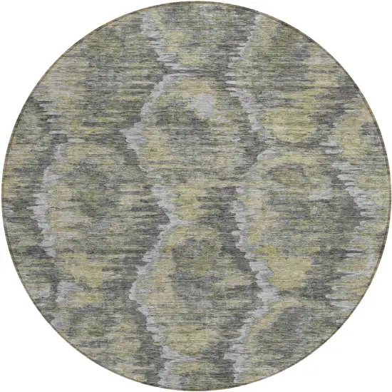8' Gray Silver And Wheat Round Abstract Washable Indoor Outdoor Area Rug Photo 1