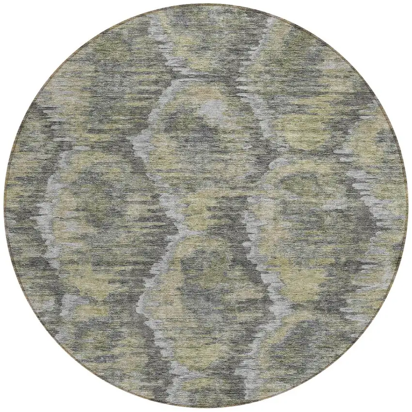 8' Gray Silver And Wheat Round Abstract Washable Indoor Outdoor Area Rug Photo 5