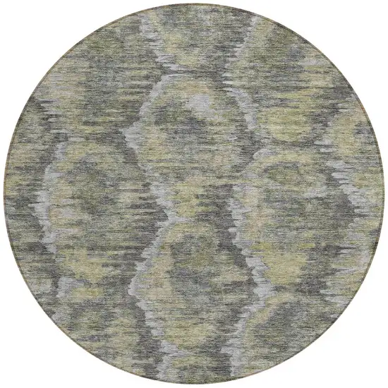 8' Gray Silver And Wheat Round Abstract Washable Indoor Outdoor Area Rug Photo 5