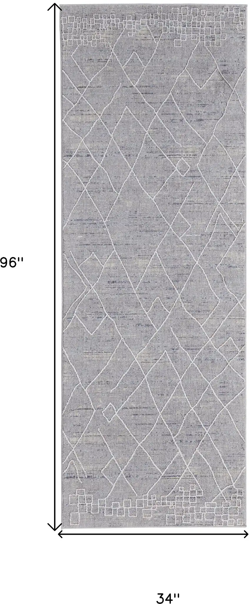 8' Gray Striped Power Loom Distressed Stain Resistant Runner Rug Photo 6