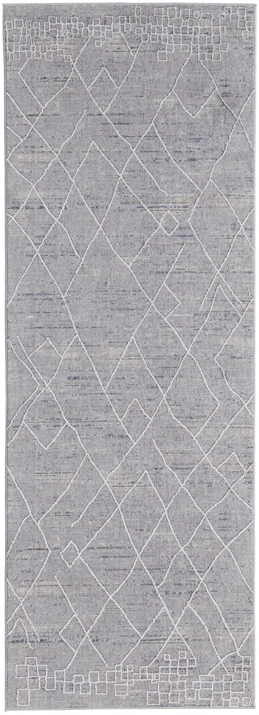 8' Gray Striped Power Loom Distressed Stain Resistant Runner Rug Photo 1