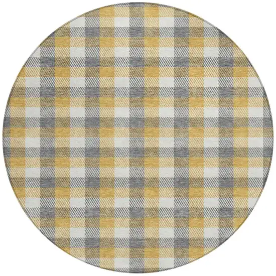 8' Gray Tan And Beige Round Plaid Washable Indoor Outdoor Area Rug Photo 6
