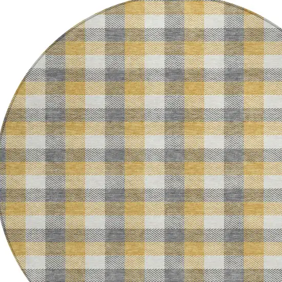 8' Gray Tan And Beige Round Plaid Washable Indoor Outdoor Area Rug Photo 5