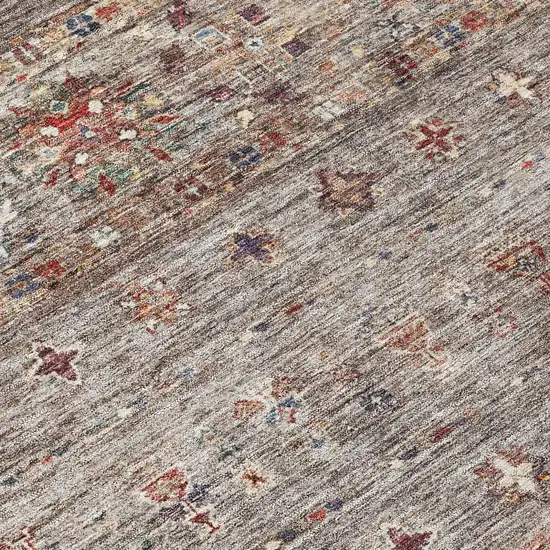 8' Gray Tan And Terra Cotta Round Floral Washable Indoor Outdoor Area Rug Photo 4