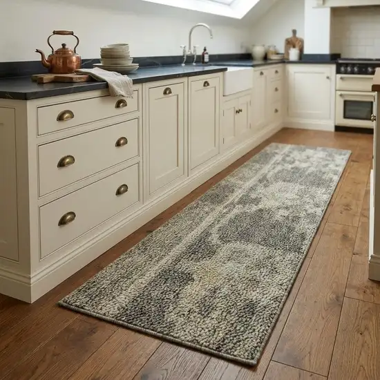 8' Gray Taupe And Black Wool Floral Hand Knotted Area Rug Photo 1