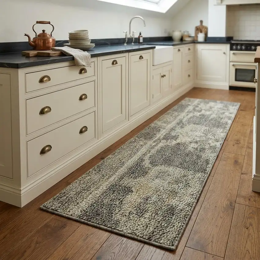 8' Gray Taupe And Black Wool Floral Hand Knotted Area Rug Photo 1