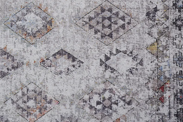 8' Gray Taupe And Blue Geometric Stain Resistant Runner Rug Photo 4
