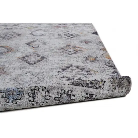 8' Gray Taupe And Blue Geometric Stain Resistant Runner Rug Photo 1