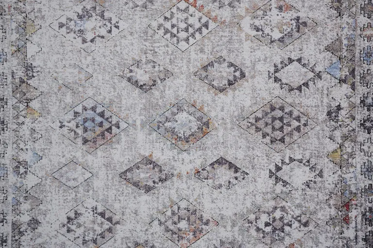 8' Gray Taupe And Blue Geometric Stain Resistant Runner Rug Photo 5
