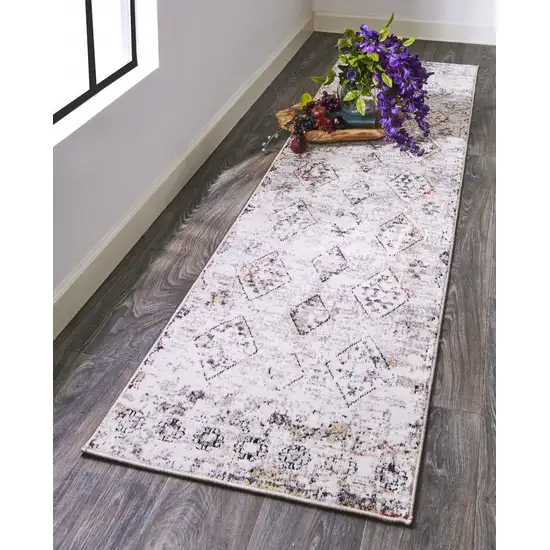 8' Gray Taupe And Blue Geometric Stain Resistant Runner Rug Photo 3