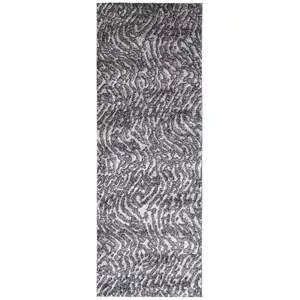 Photo of 8' Gray Taupe And Ivory Abstract Power Loom Stain Resistant Runner Rug