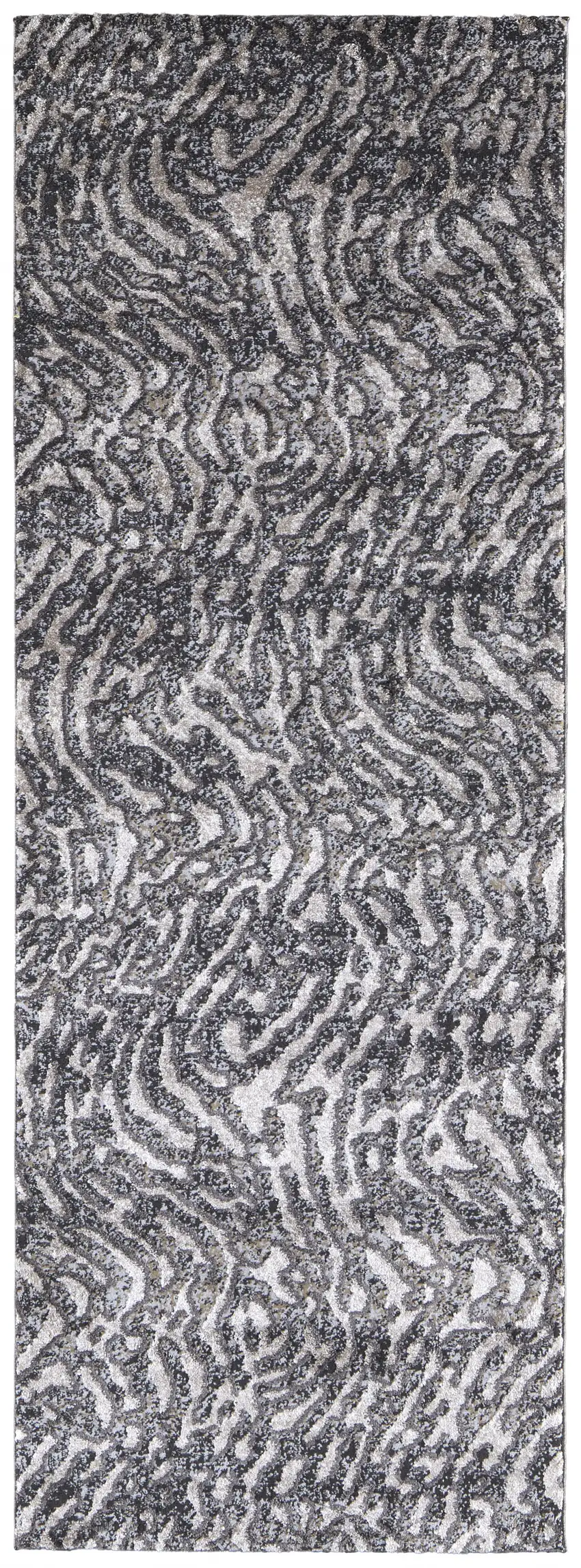 8' Gray Taupe And Ivory Abstract Power Loom Stain Resistant Runner Rug Photo 1