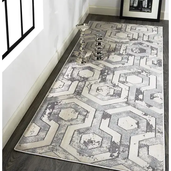 8' Gray Taupe And Silver Abstract Runner Rug Photo 3
