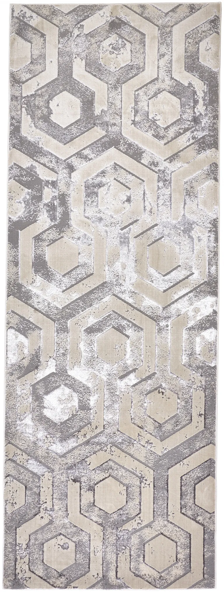 8' Gray Taupe And Silver Abstract Runner Rug Photo 1