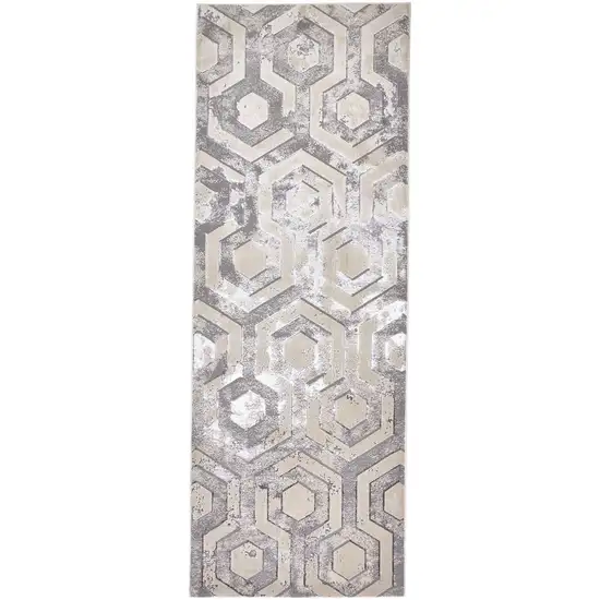 8' Gray Taupe And Silver Abstract Runner Rug Photo 1