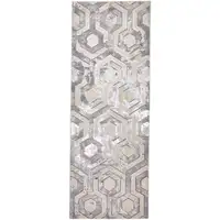 Photo of 8' Gray Taupe And Silver Abstract Runner Rug