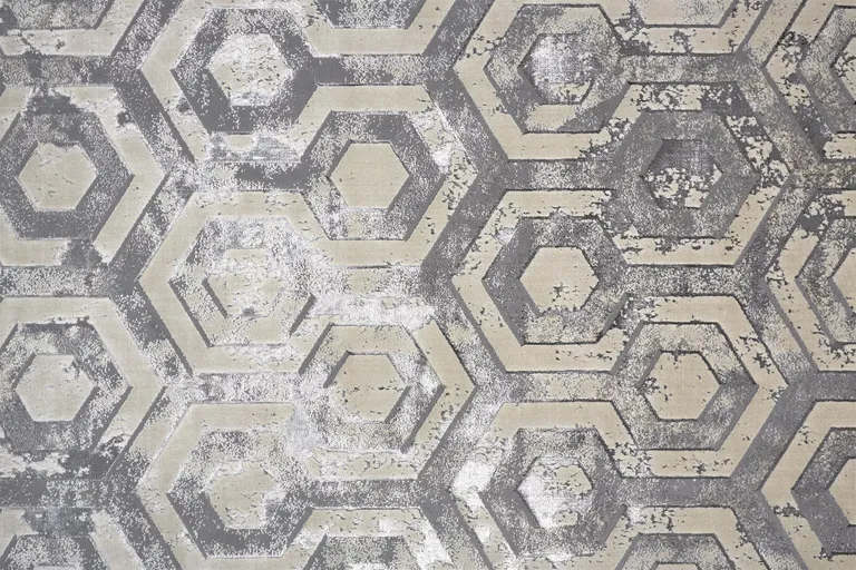 8' Gray Taupe And Silver Abstract Runner Rug Photo 5