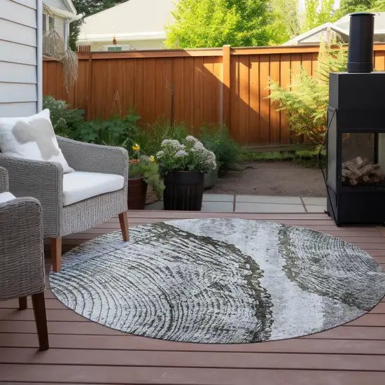 8' Gray Taupe And Silver Round Abstract Washable Indoor Outdoor Area Rug Photo 5