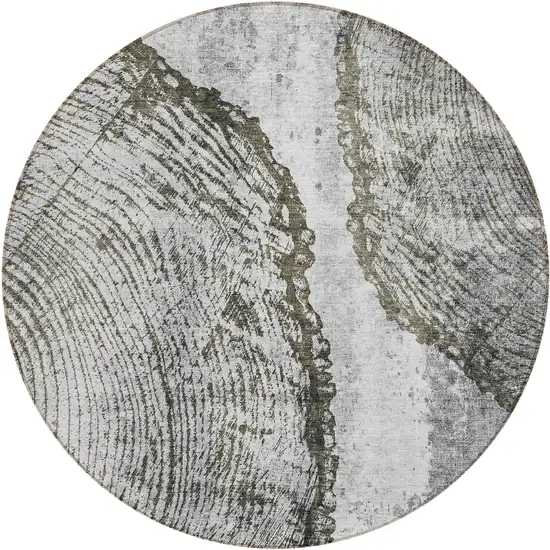 8' Gray Taupe And Silver Round Abstract Washable Indoor Outdoor Area Rug Photo 2