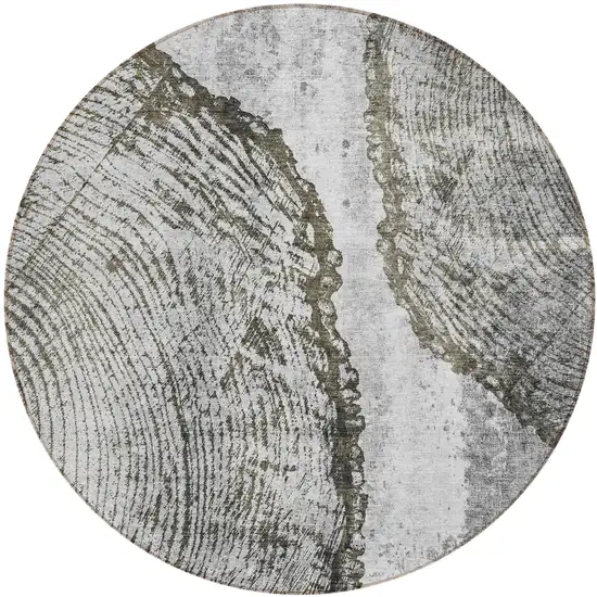 8' Gray Taupe And Silver Round Abstract Washable Indoor Outdoor Area Rug Photo 2