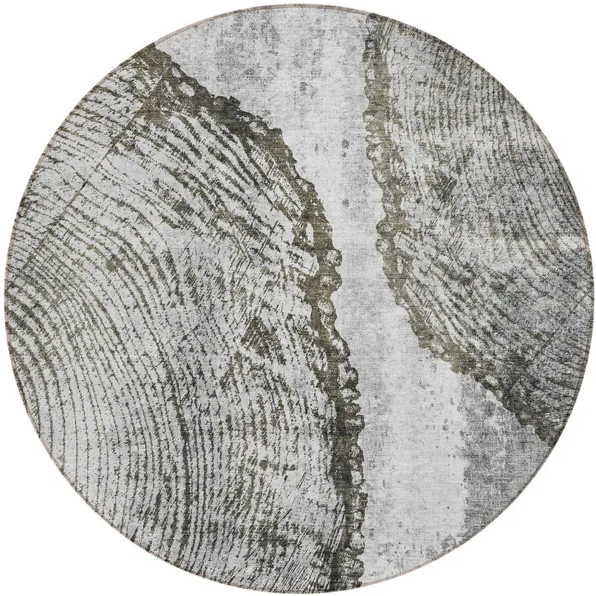 8' Gray Taupe And Silver Round Abstract Washable Indoor Outdoor Area Rug Photo 2