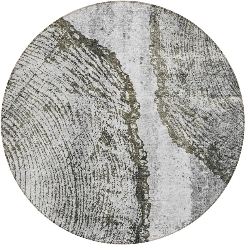 8' Gray Taupe And Silver Round Abstract Washable Indoor Outdoor Area Rug Photo 2