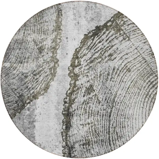 8' Gray Taupe And Silver Round Abstract Washable Indoor Outdoor Area Rug Photo 4
