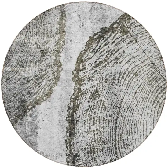 8' Gray Taupe And Silver Round Abstract Washable Indoor Outdoor Area Rug Photo 4