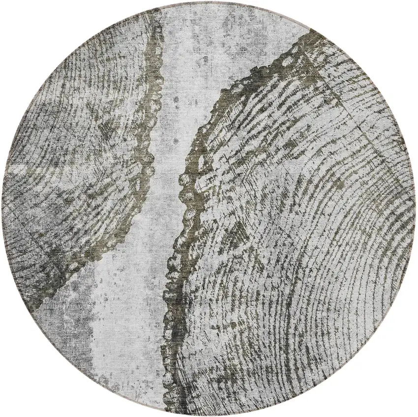 8' Gray Taupe And Silver Round Abstract Washable Indoor Outdoor Area Rug Photo 4