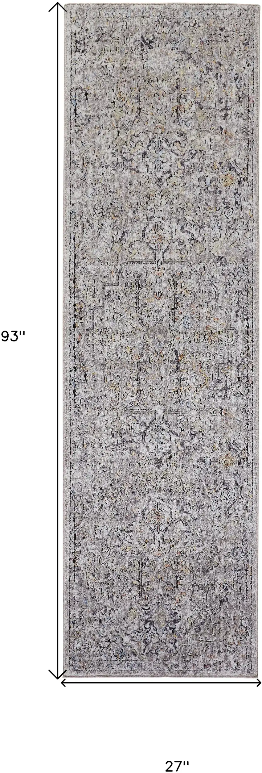 8' Gray Taupe And Yellow Abstract Stain Resistant Runner Rug Photo 8