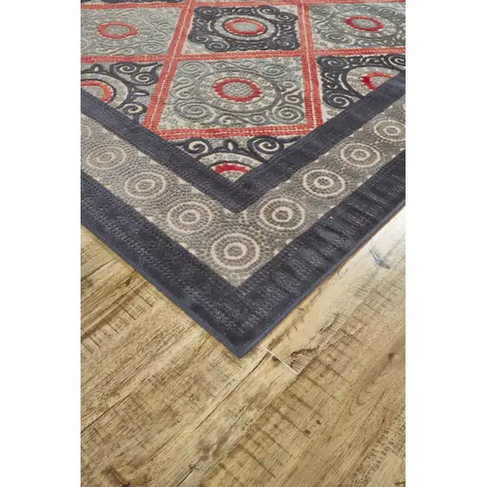 8' Gray Taupe and Red Paisley Power Loom Runner Rug Photo 7